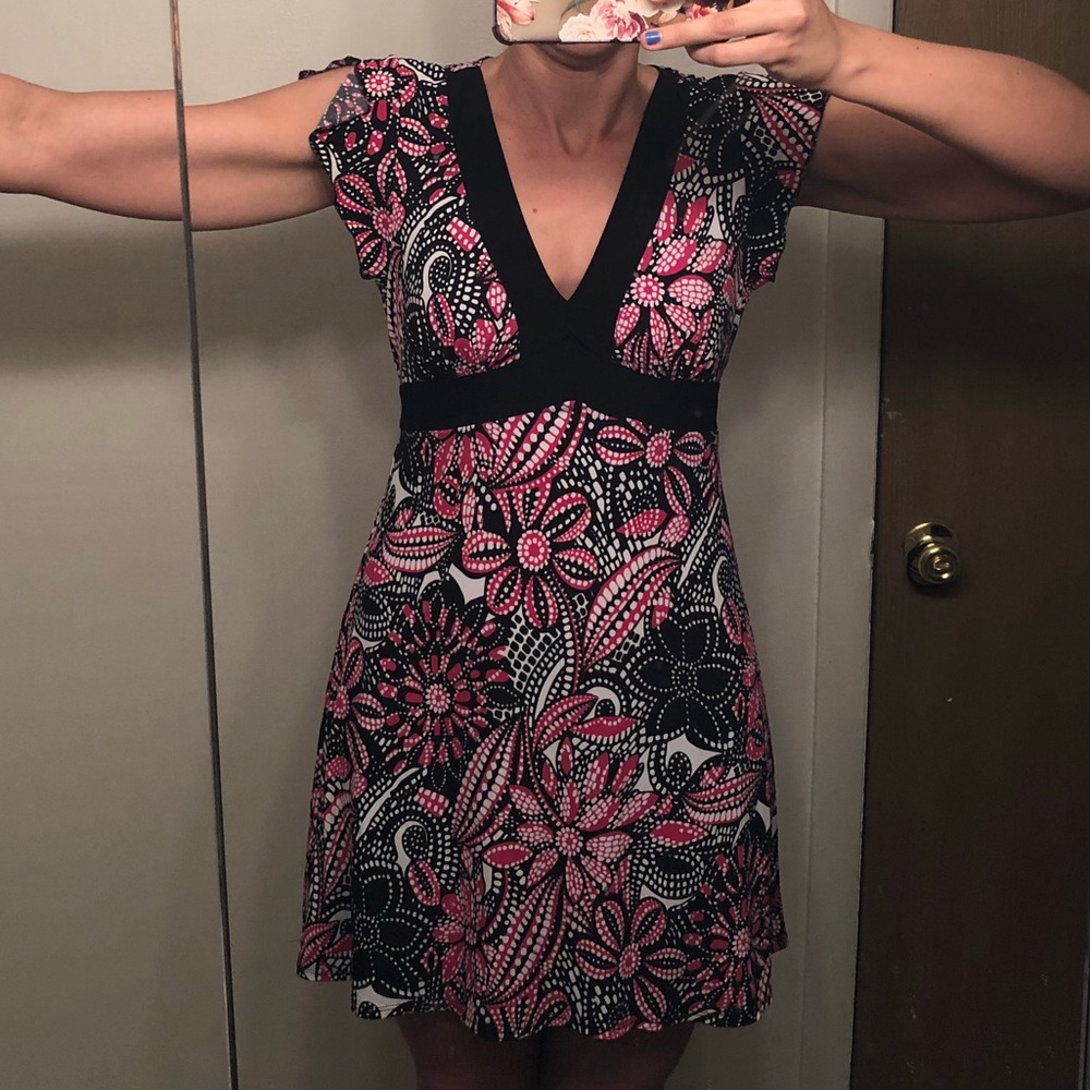 👗Sassy WRAPPER Dress pink black floral swirls! XL
